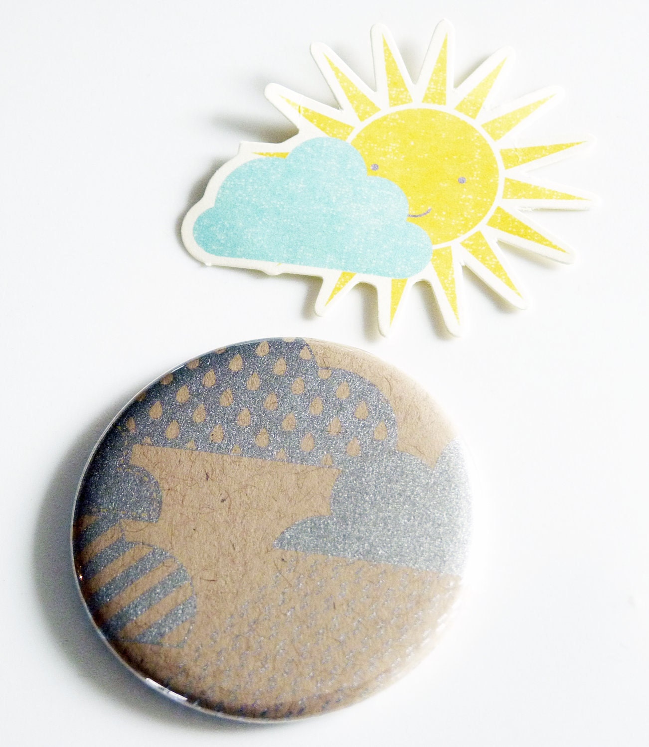 Rainy Day - Brown Kraft Paper & Silver Rain Clouds Pocket Mirror - Perfect for Party Favors, Bridesmaids Gifts, Under 5