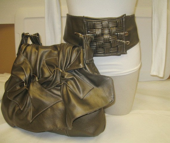 Bronze Metallic Leather Hobo Shoulderbag Handbag
