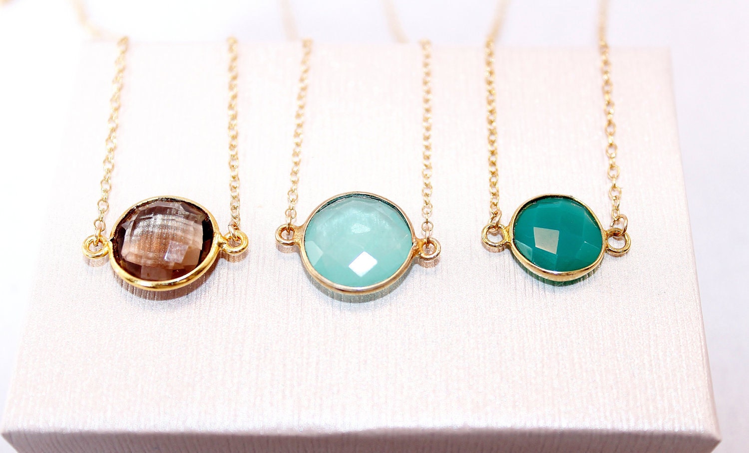 22k Gold Vermeil Bezel Set Stackable Gemstone Necklace - Bridal Gift - Gift for Her