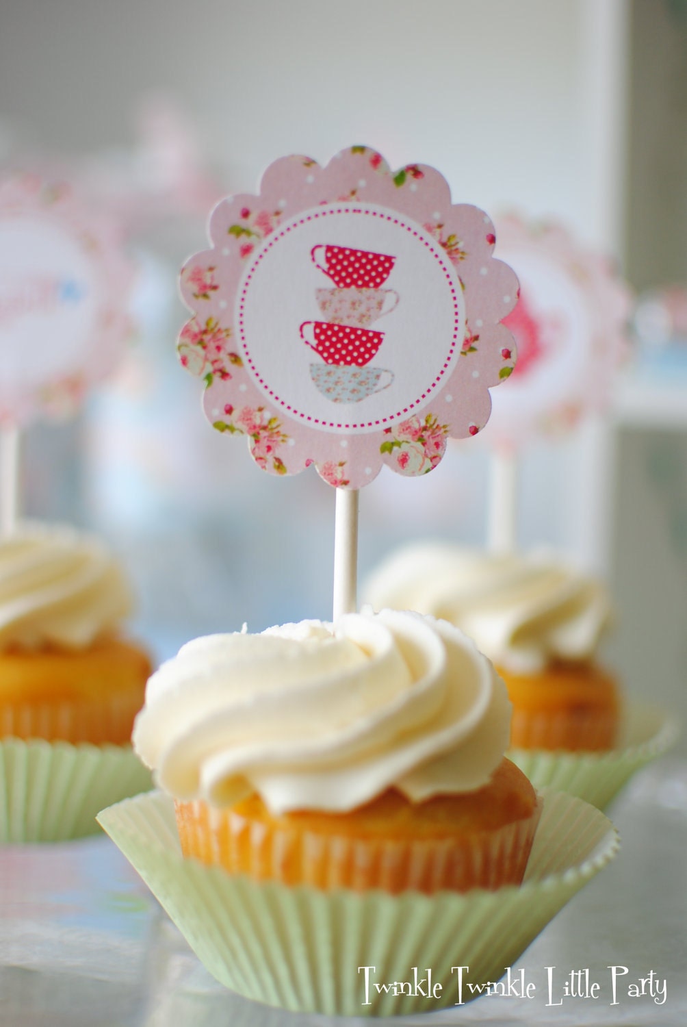Pink Floral Shabby Chic Printable Cupcake Toppers