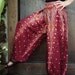 Red Garnet Peacock tail striped printed Rayon Pants Yoga pants,Wide Leg Pants,Harem pants