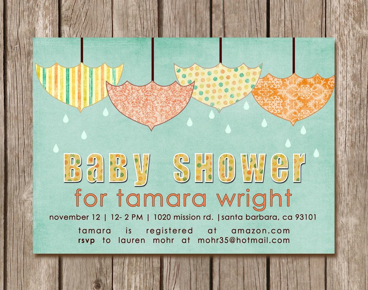Vintage Umbrella Baby Shower Invitation- can be customized with any colors and text (DEPOSIT)