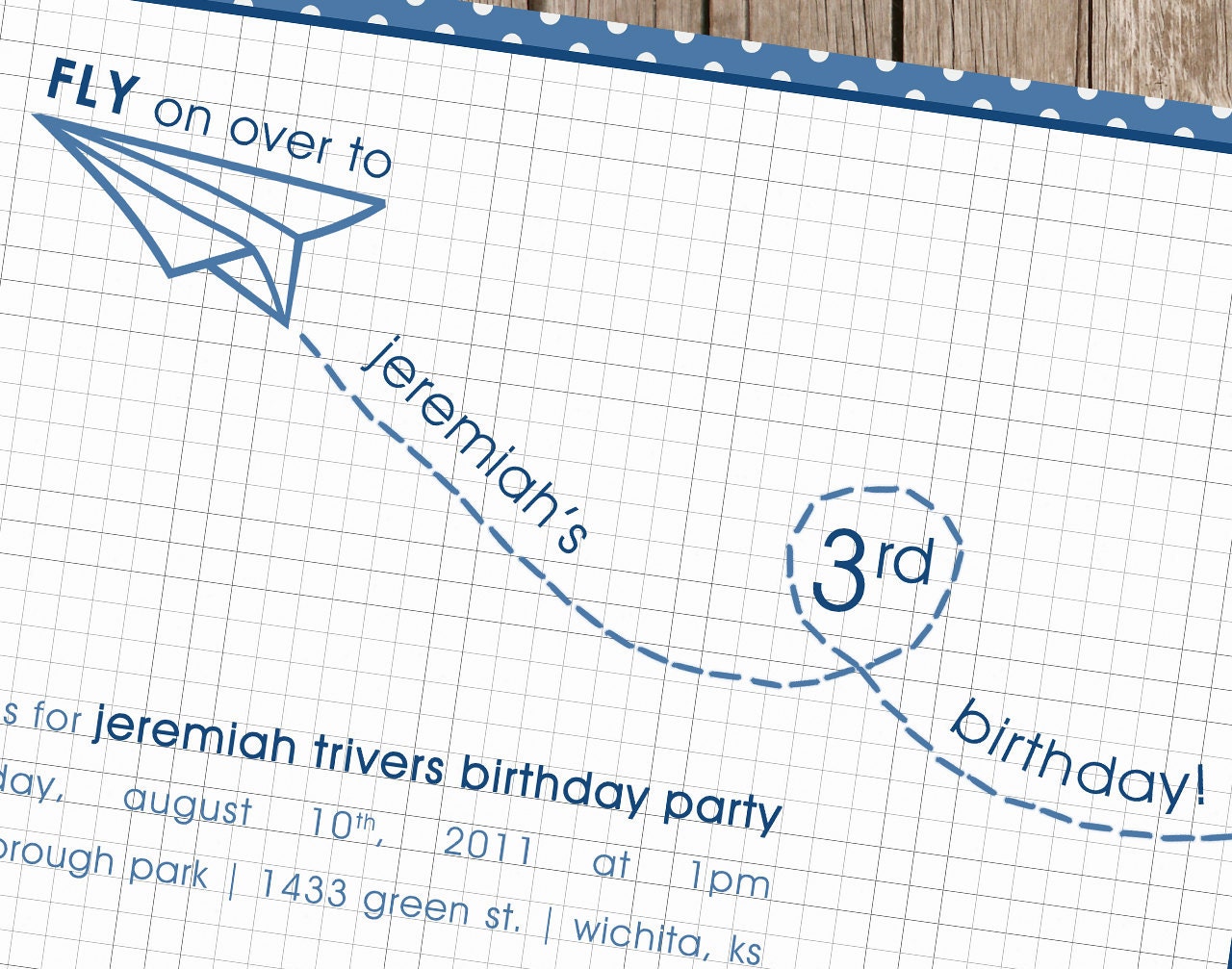 Airplane Birthday Party Invitation - perfect for an aviation birthday and can be custom designed for any color scheme (DEPOSIT)