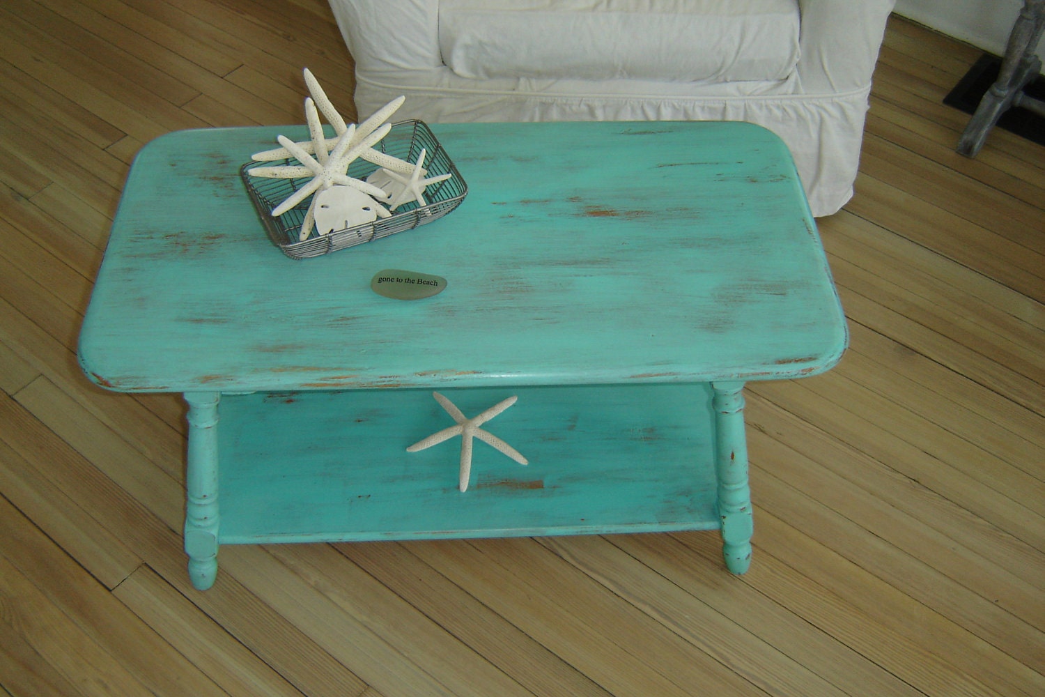 Save for Patty.....Very Beachy Vintage Aqua Coffee Table