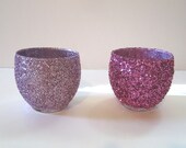 Pink Glittered Votive Holders Set Of Two Choice Of Lilac Or Hot Pink