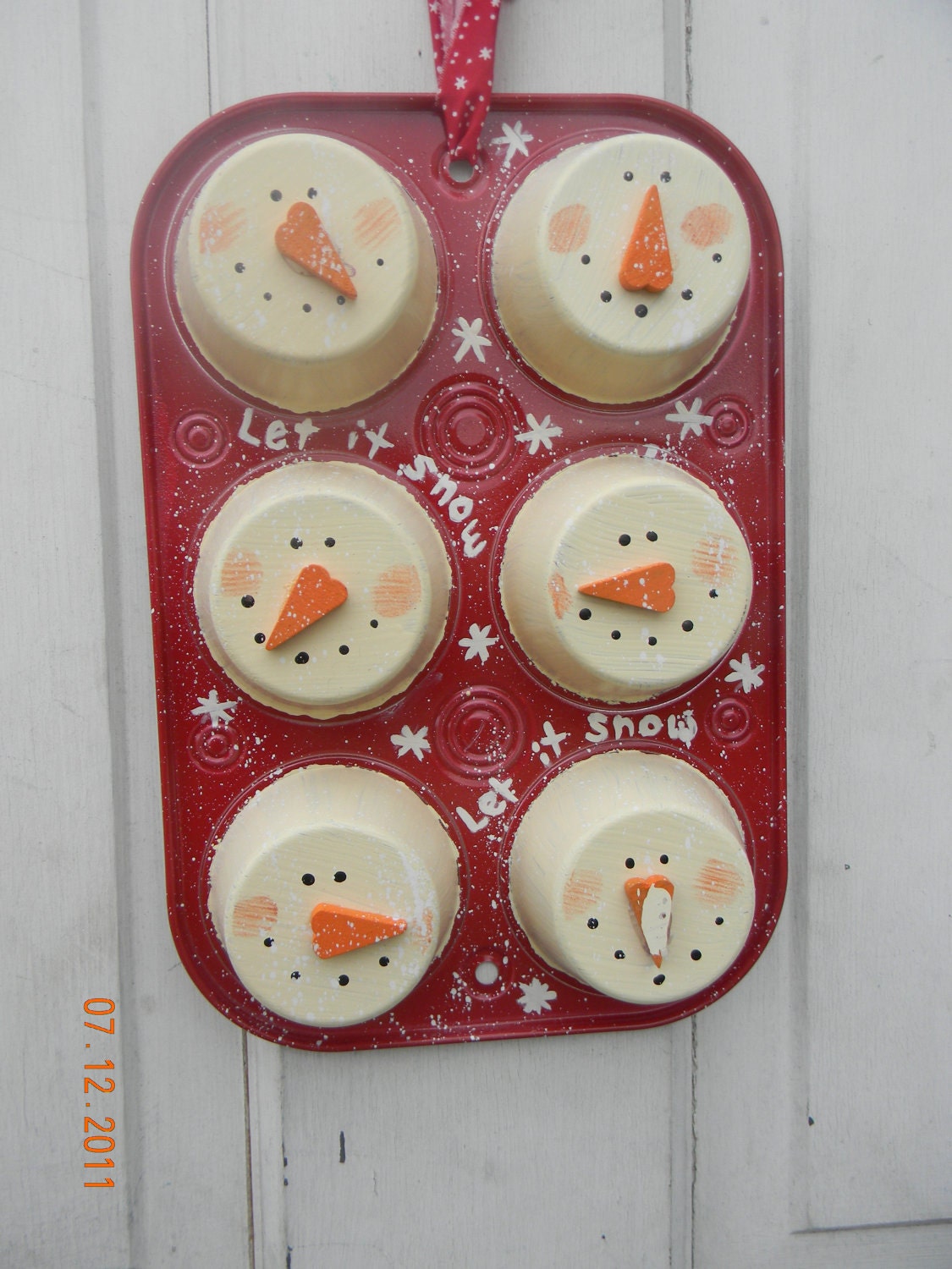 Christmas Snowman Muffin Tin  Wallhanging