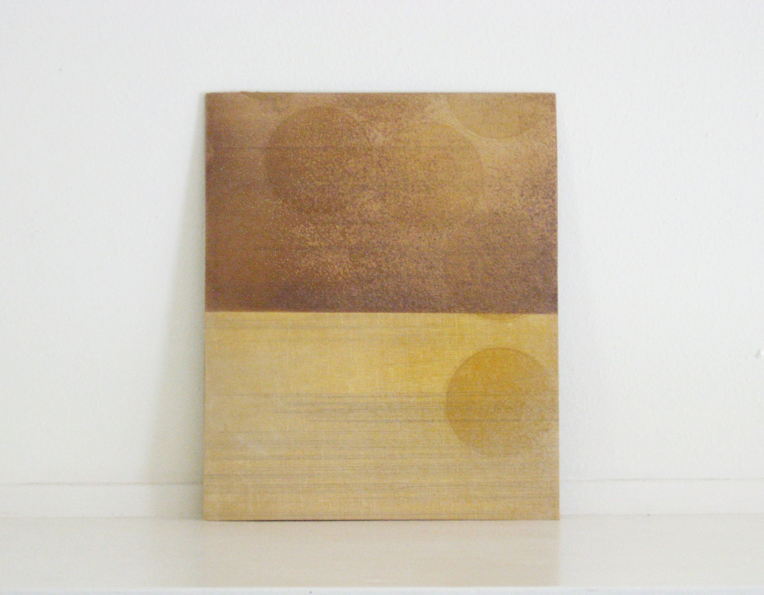 Sale, Minimalist Art Etching/ Color Block in Brown and Yellow: Between the Bars...Free Shipping