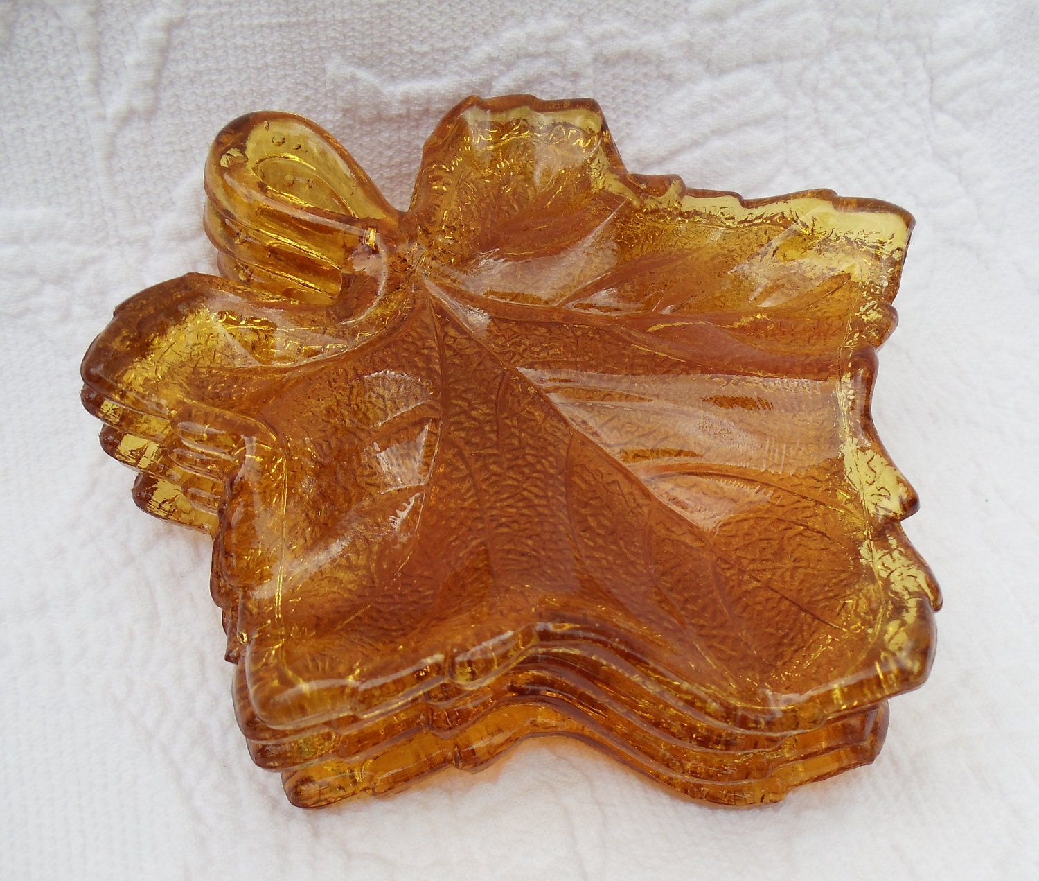 VINTAGE Smith Glass Amber Glass Stacking Leaf Dishes