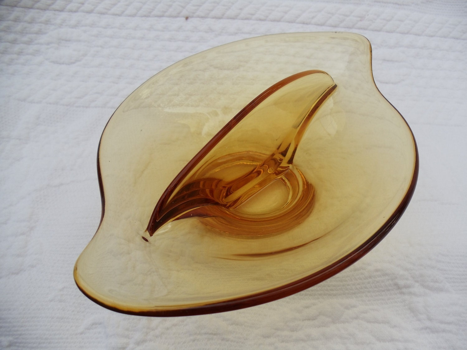VINTAGE Amber Depression Glass Divided Dish