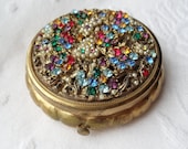 VINTAGE Jewel Encrusted Compact With Rhinestones And Beads