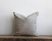 Metallic silver & natural handprinted organic hemp pillow cover 20 x 20