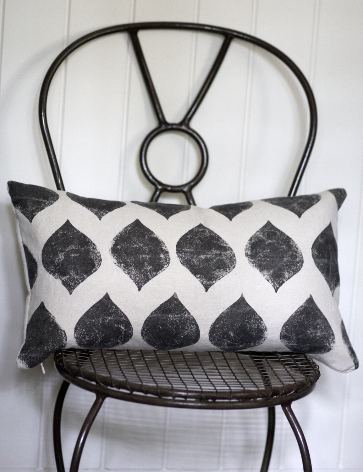 chocolate brown block printed hemp lumbar pillow cover 12 x 21