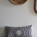 Aya Contour in Indigo hand printed on greige organic hemp pillow cover 12x21