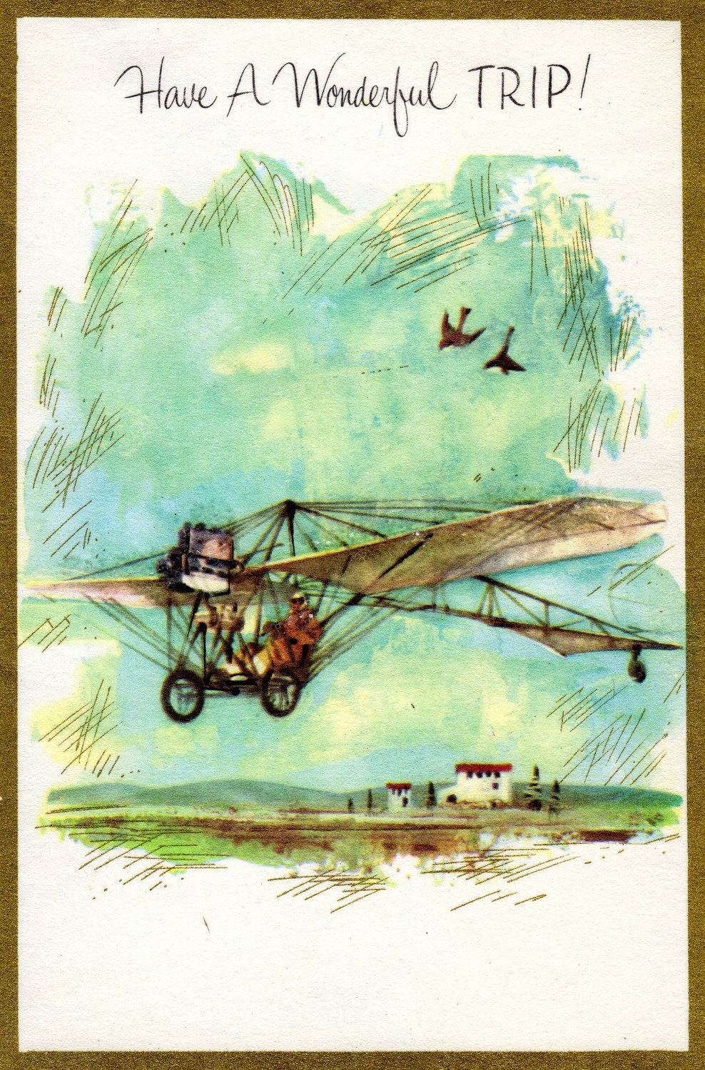 Vintage VACATION Card Have a Wonderful Trip 1960's Card Plane