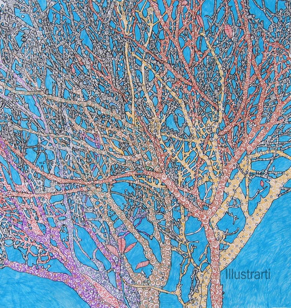 Tree Print in Turquoise From Original Drawing