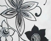 Painting on canvas of Fantasy Flowers in Black and Mushroom