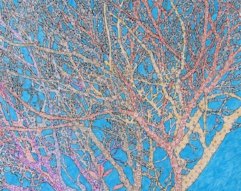 Tree Print in Turquoise From Original Drawing