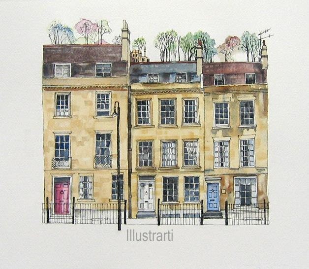 Aceo Houses Bath Print From an Original Watercolour Painting