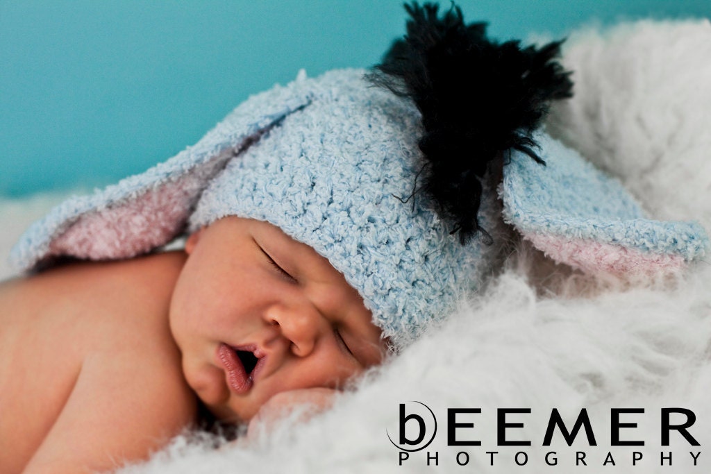 Eeyore inspired Gloomy Donkey Crochet Baby Hat and Diaper Cover Costume or Photo Prop