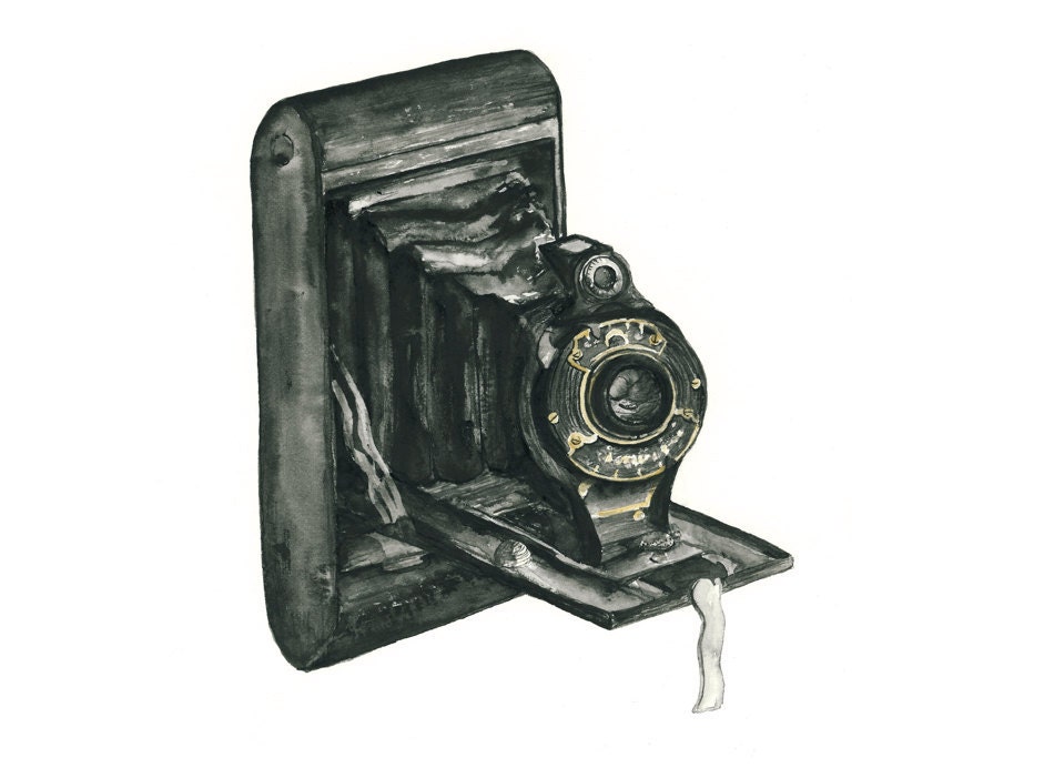 vintage camera watercolor giclee art print // FOLDING CAMERA // 8X10 print - wall art - home decor