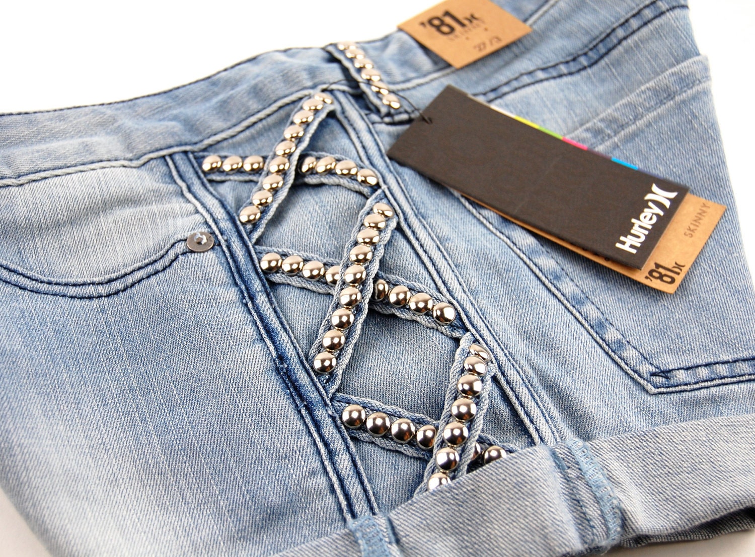 Blue Denim Studded Shorts Size 27 / OMCV x Hurley Collaboration