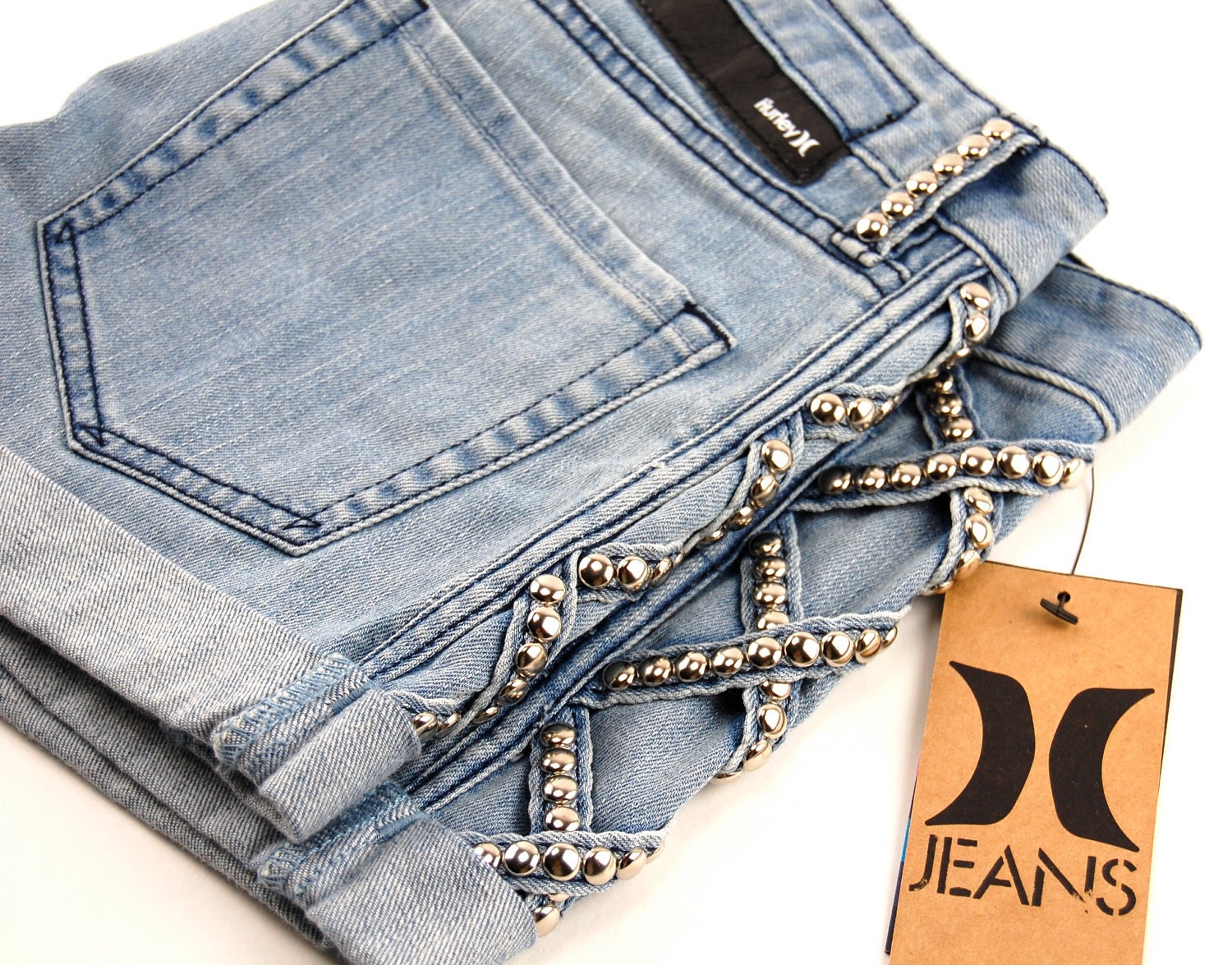 Blue Denim Studded Shorts Size 27 / OMCV x Hurley Collaboration