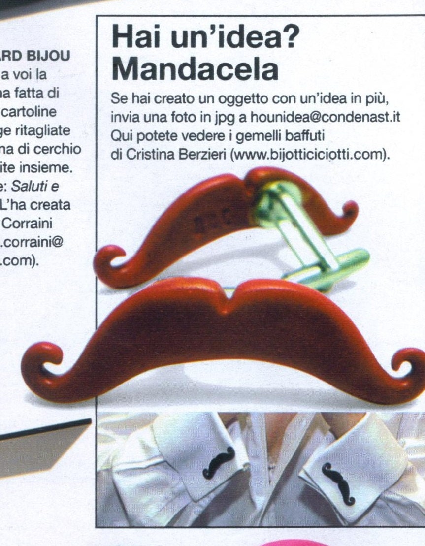 Orange Tangerine Mustache Cufflinks Handlebar Style Handmade - Halloween, wedding favors, groomsmens gifts - Bijotti&Ciciotti