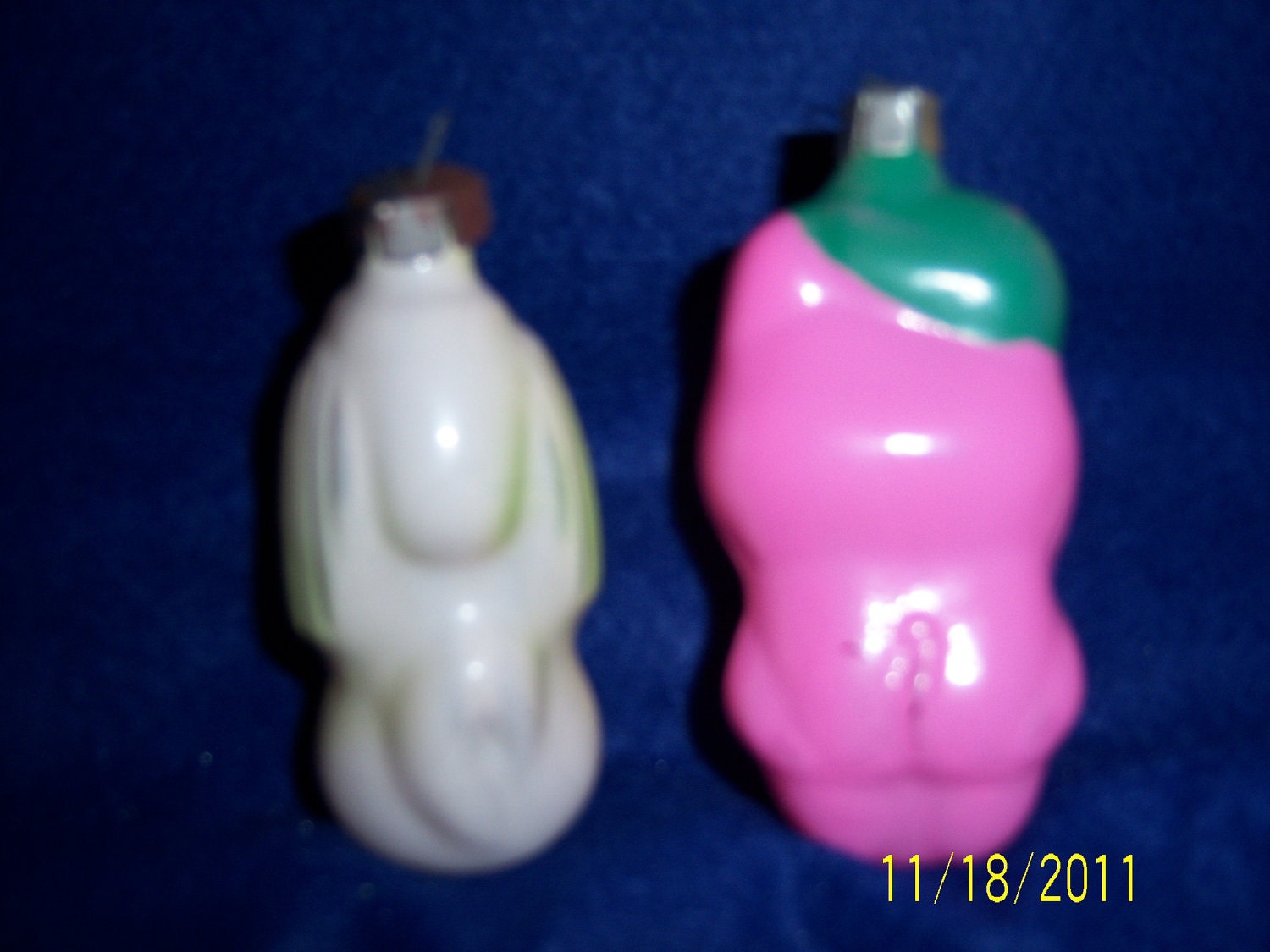 Vintage set of 2 glass Russian Christmas tree animal figural ornaments
