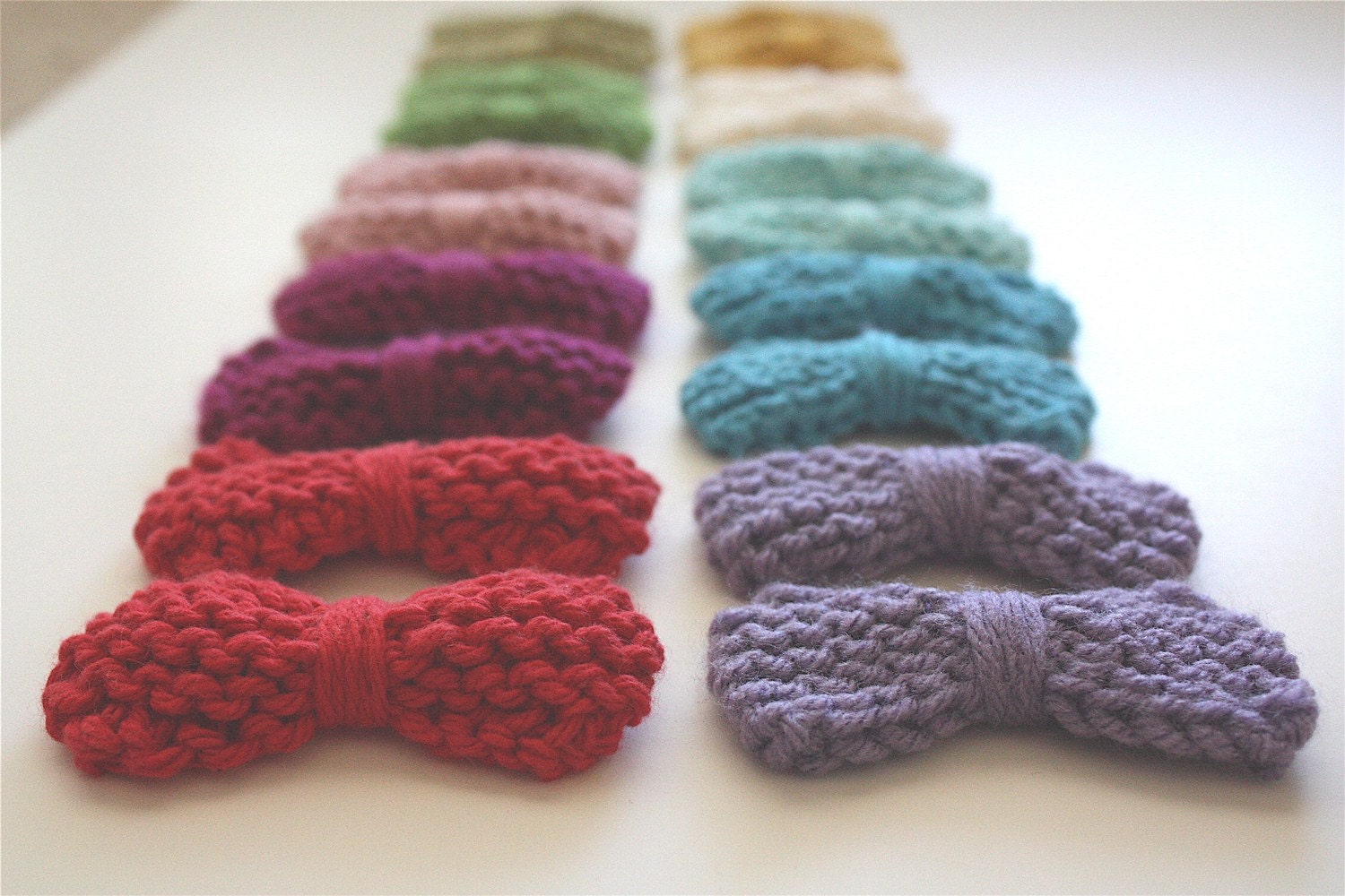 two knitted hair bow clips  - choose your colors