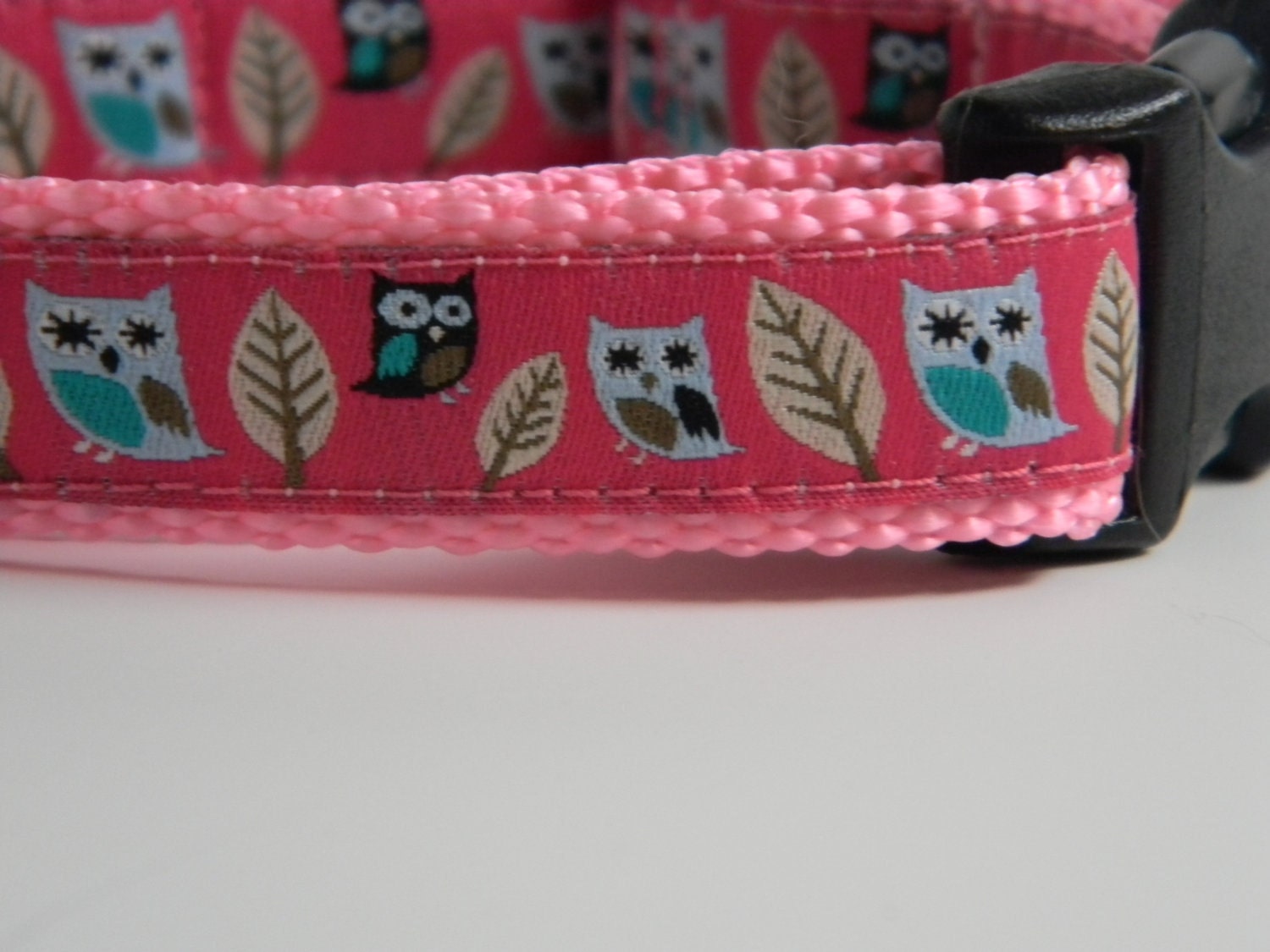 Owl Dog Collar- Night Owls 1" Wide Pink