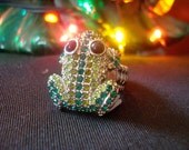 Rhinestone Frog Ring Sterling Silver