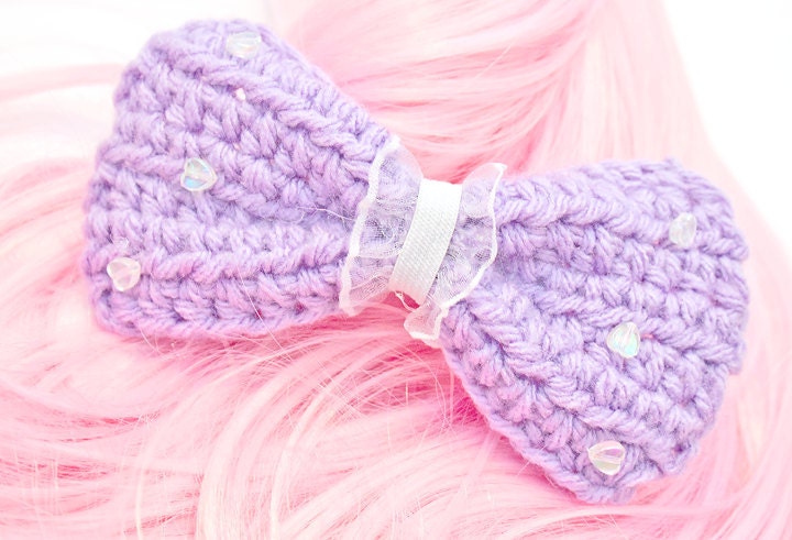 Crochet Hair Bow Clip - Lavender