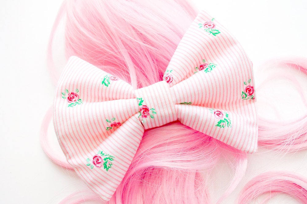 Floral Rose Print Fabric Bow