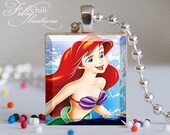 ARIEL (1) - a jewelry pendant charm made from a Scrabble Game Tile game piece with Ball Chain Necklace, handmade by Frilly Chili