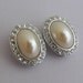 Kenneth Jay Lane Imitation Pearl and Clear Rhinestone Clip On Earrings - KJL - Vintage