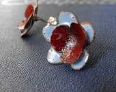 Charming Flowers in Blue and Wine Red -- glass enamel earrings