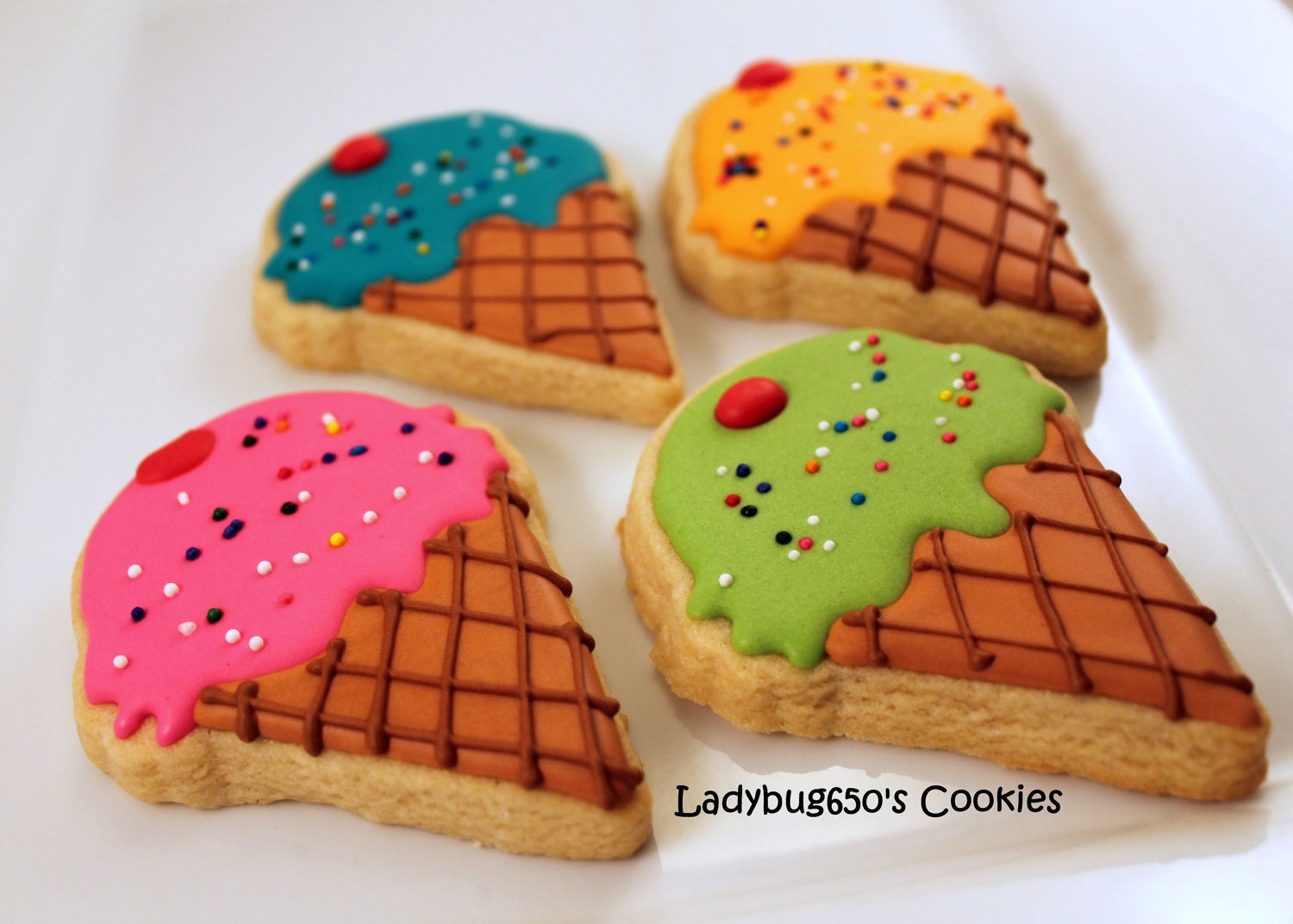 12 Ice cream cone cookies, handmade & iced