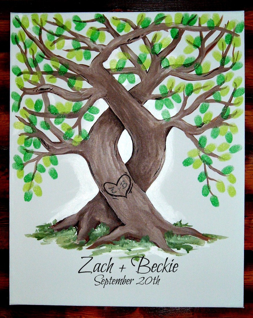 Wedding Tree Fingerprint Guestbook Alternative (Medium/Large, up to 160 Guests) 16 x 20 Painted Trees-in-Love on Canvas