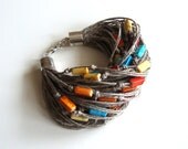 Multicolor bracelet, linen beaded bracelet  / boho style bracelet