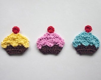 Instant Download - PDF Crochet Pattern - Cupcake Applique  -  Text instructions and SYMBOL CHART instructions