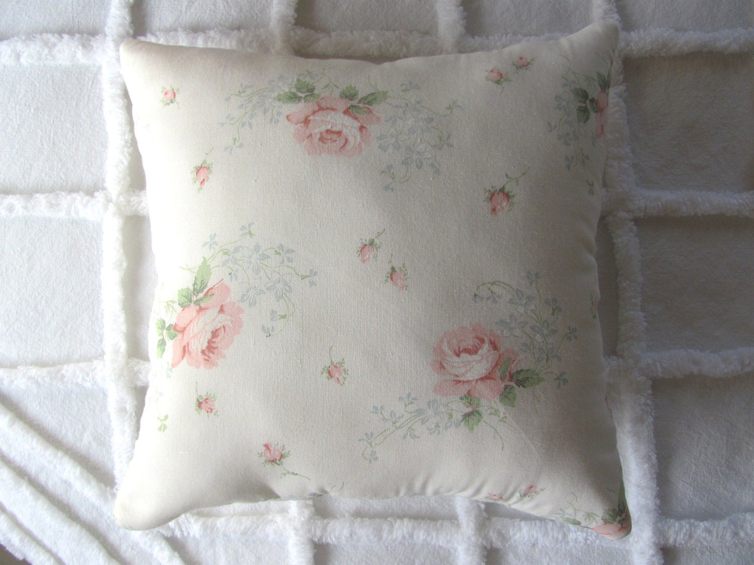 LOVE NOTE vintage chenille pillow cover with custom insert by morechenillechateau