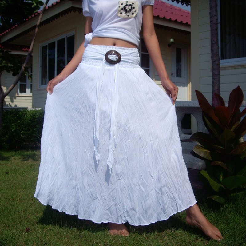 Lovely White Cotton Coconut Shell Beach with 3 Styles in 1 Piece (Long Skirt or Dress) B