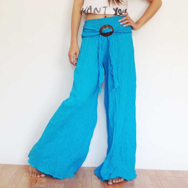 Blue Aquamarine Pants Casual Cotton Mix to Coconut Shell