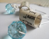 Bookworm Earrings- Aquamarine - Paper Bead Jewelry Recycled Books