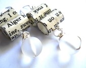 Book page earrings, double bookworm with opaque beads