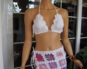 SALE Crochet bikini set with pareo in white cotton.''Skiathos'' by golden yarn
