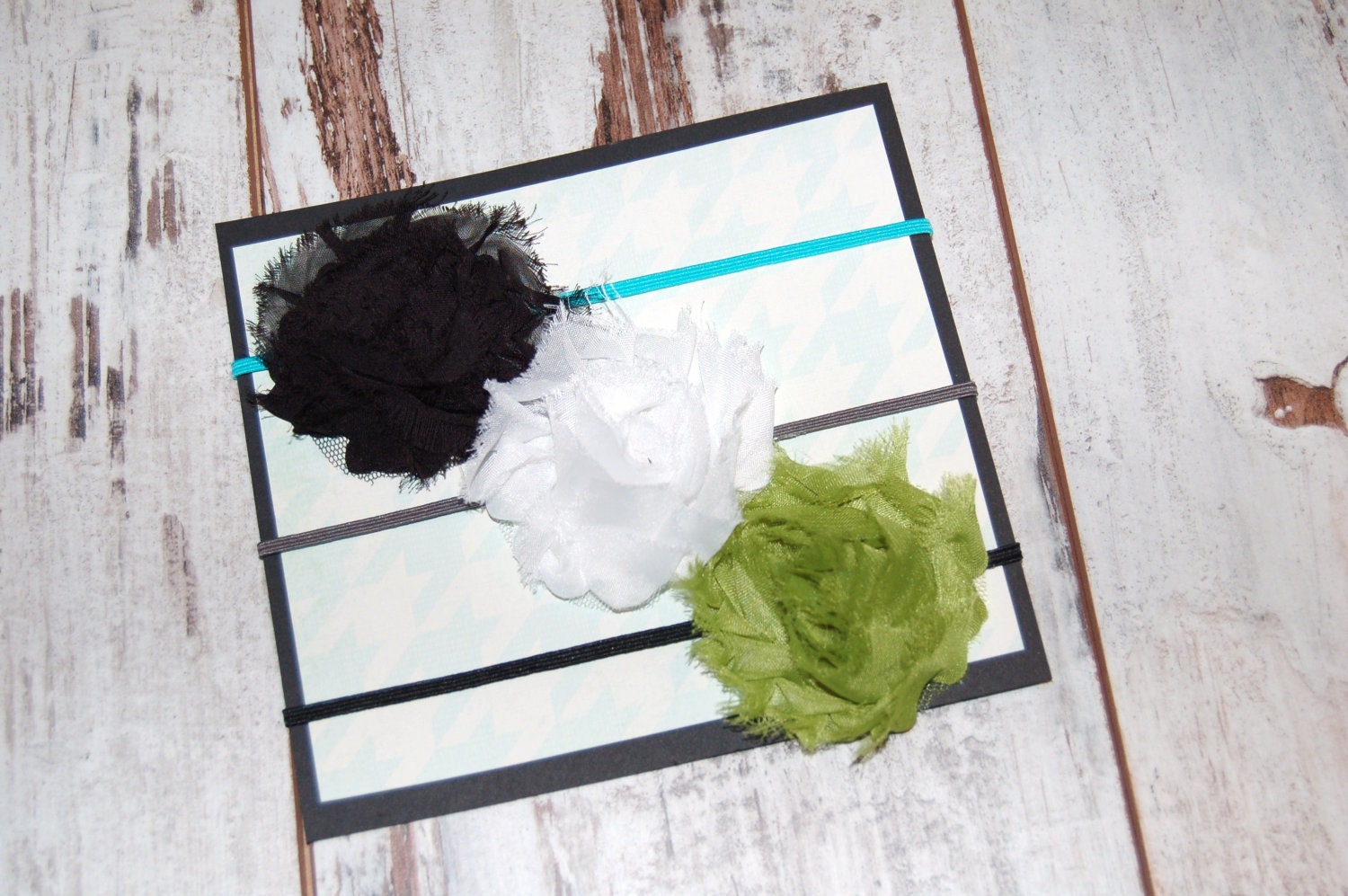 CUSTOM 3 Pk -CHOOSE COLORS- Shabby Single Flower on Your Choice Skinny Elastic - Gifted to Simpson, Spelling & Kardashian via CupcakeMag