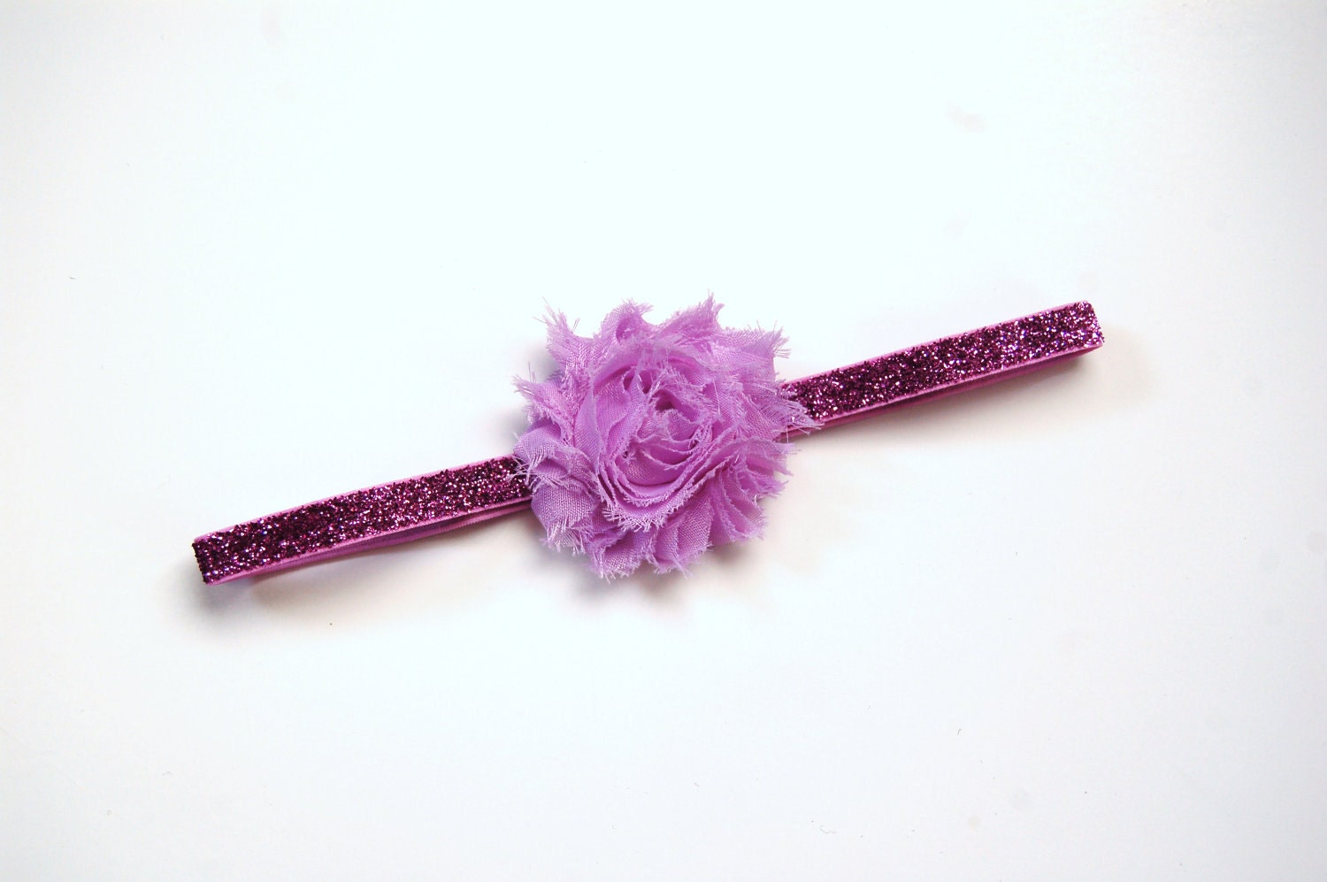 CUSTOM- New - Single Shabby Chic Flower on Matching Glitter Elastic Headband - Summer, Spring, Birthday