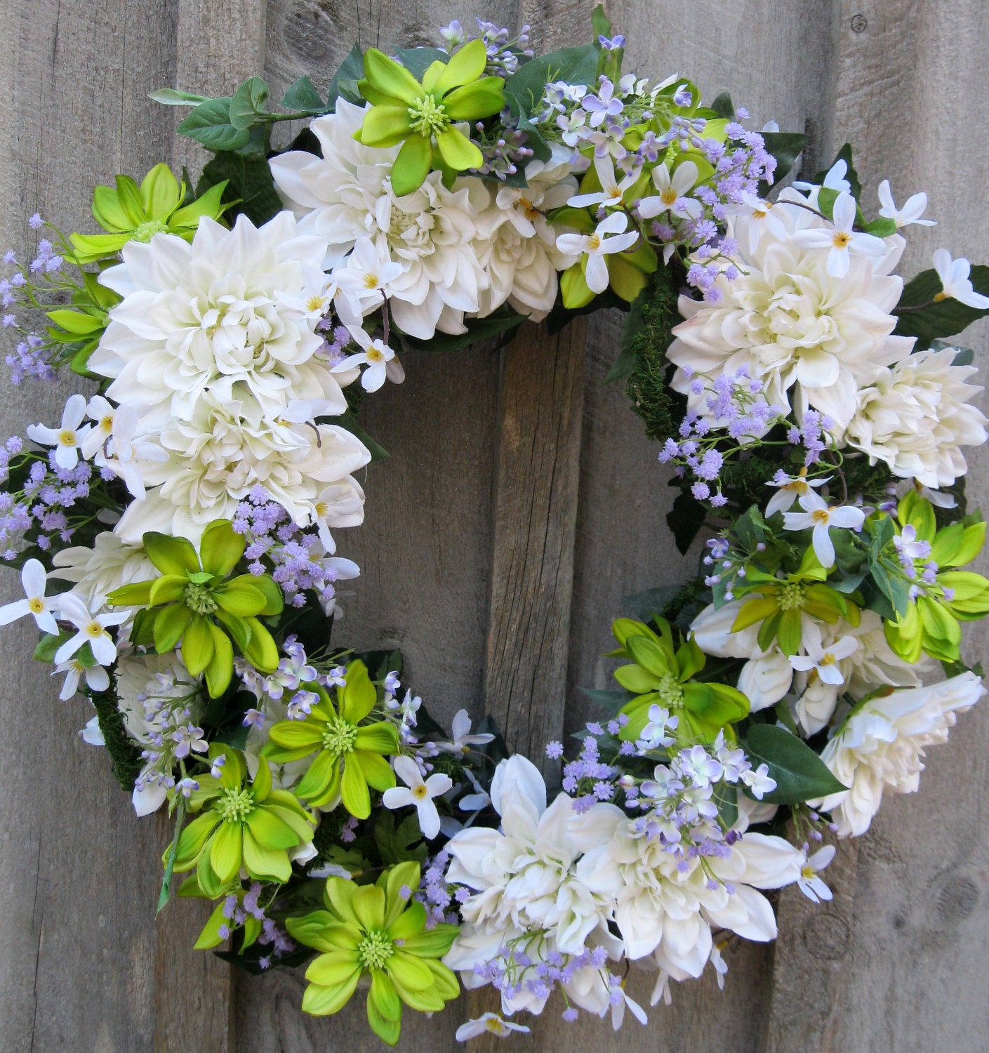Easter Spring Summer Garden Dahlia Lilac Wreath