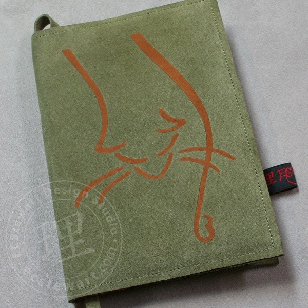 Handmade Bacchus Cat Green Italian Leather Suede Cover with Moleskine Journal